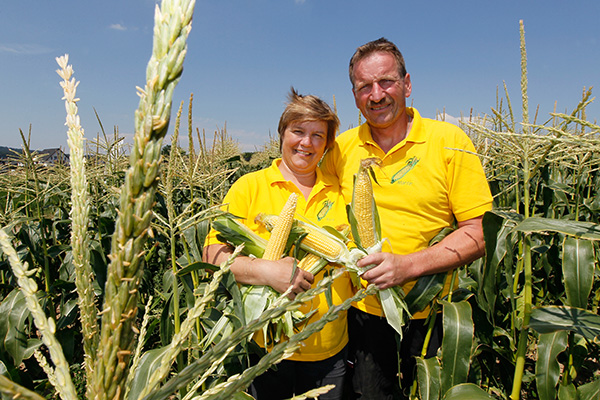 Bea und Martin Leeger im Zuckermais-Feld